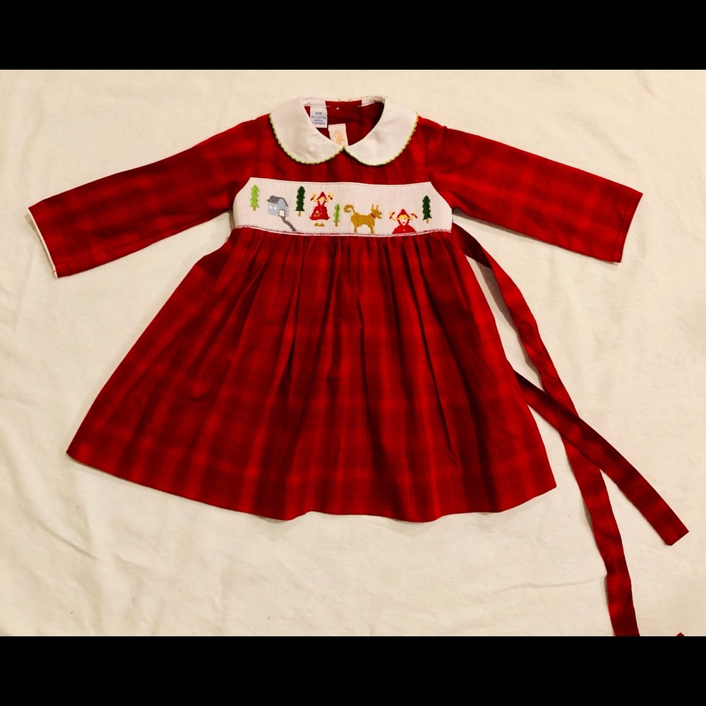 Anavini 12 month smocked red riding hood dress